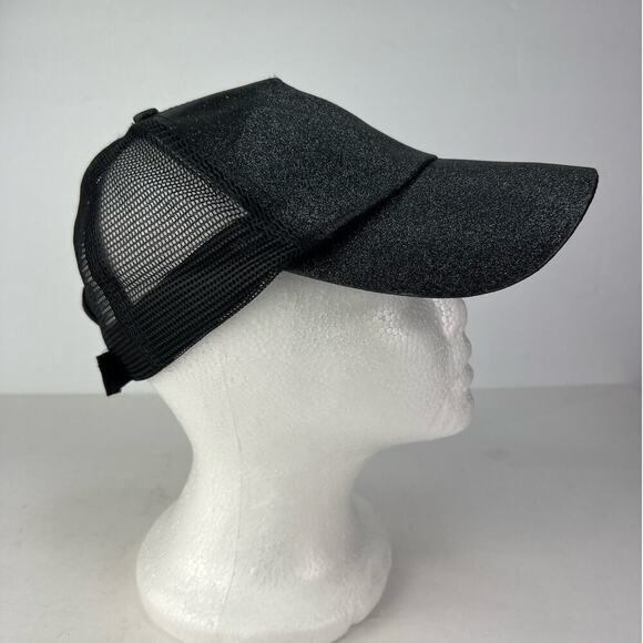 C.C. Cap PonyTail Black Shiny Glitter Adjustable Snapback Mesh Trucker Hat - Picture 3 of 7